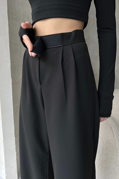 PALAZZO Siyah Cırtlı Palazzo Yüksek Bel ayarlanabilir Bel Bol Paça