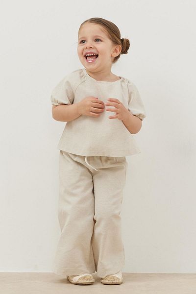 Fahhar Kids Beige Linen Suit Set