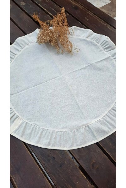 Emtory 60 cm Yuvarlak Pileli Runner - Sehpa Zigon Örtüsü - Masa Ortası Örtü - Keten Runner - 1 Adet