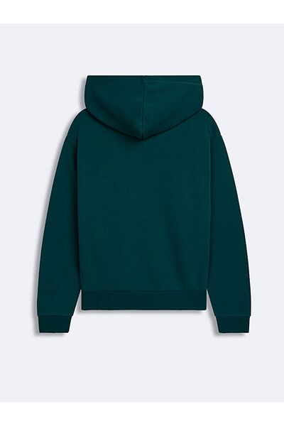 Ltb Printed Hooded Zipperless Regular Fit Green Sweatshirt