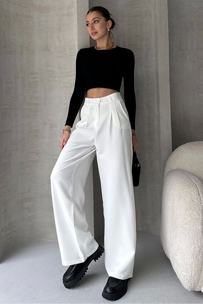 PALAZZO Lima White Trousers with Striped Oversize Cut