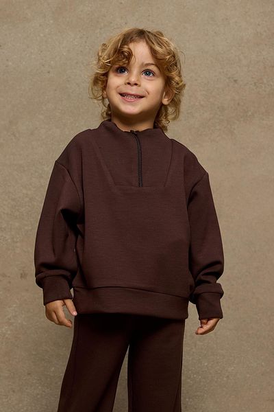 Fahhar Kids طقم مودال ناعم بسحاب - بني