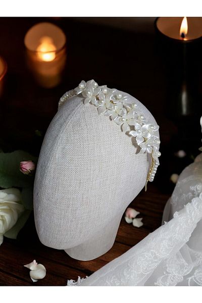 Eva Flore White Floral Bridal Maternity Crown with Pearls
