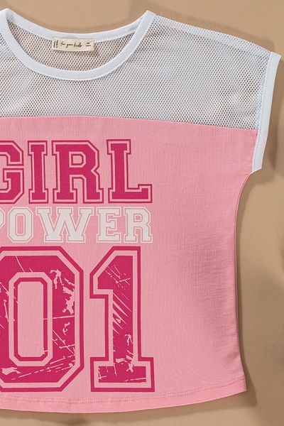 for you kids Printed Pink T-shirt Shorts Set with Mesh Detail