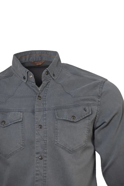 TARZZİNG Men's Long Sleeve Double Pocket Lycra Denim Shirt