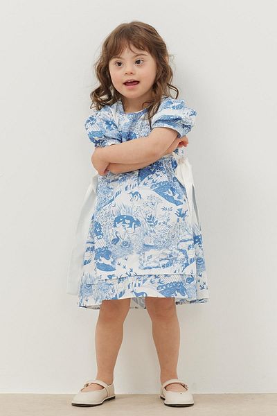 Fahhar Kids Rochie albastră cu modele în coaste