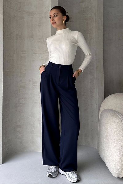 PALAZZO Pantaloni Lima bleumarin cu dungi oversize