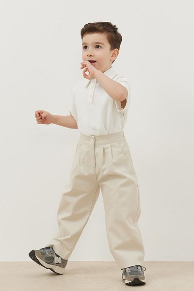 Fahhar Kids Beige Trousers - Pleat Detailed
