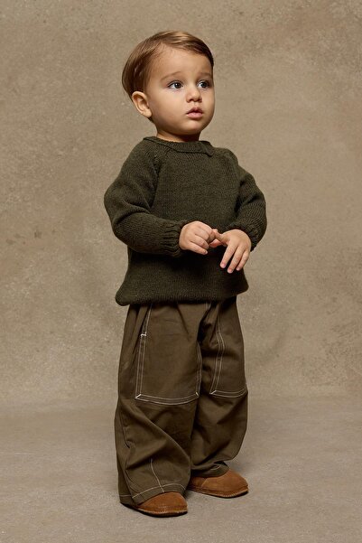 Fahhar Kids Khaki Knitwear Sweater