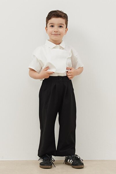 Fahhar Kids Pile Detaylı Pantolon Siyah