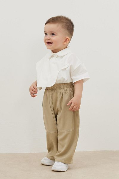 Fahhar Kids Dark Cream Double Needle Modal Trousers