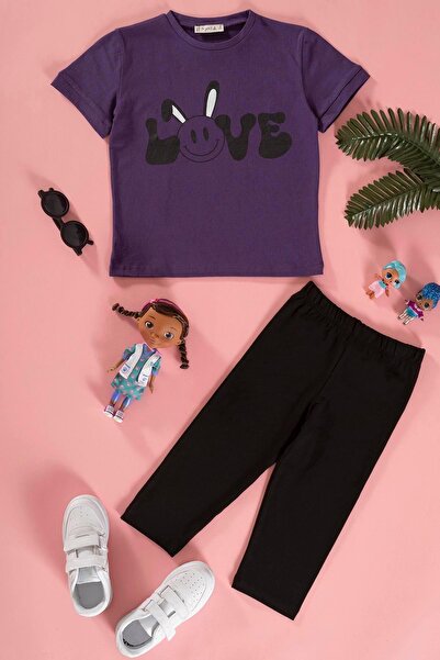 for you kids Tricou cu imprimeu Colanți Negru Partea Inferioară Top Set