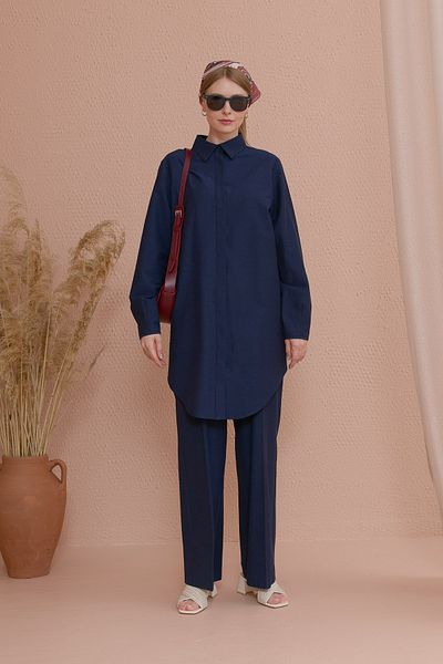 Fatma Atasoy Navy Blue Palazzo Cotton Pants