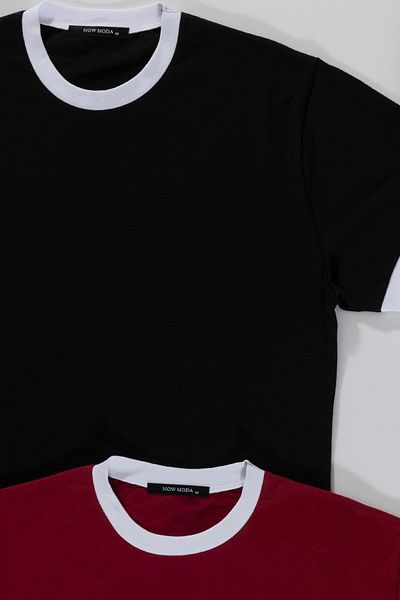 FOR YOU MODA 2-Piece Garnished Burgundy Black Tshirt