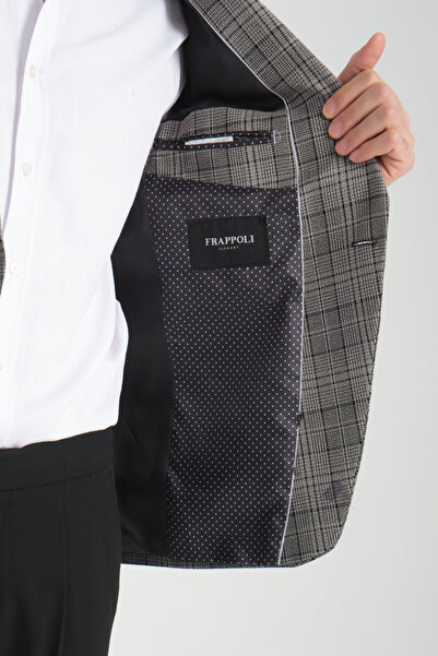 Frappoli İnce Ekose Slim Fit Dar Kesim Erkek Blazer Ceket