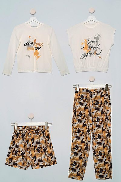 for you kids 4-Piece Batik Pattern Trousers Shorts Black Set