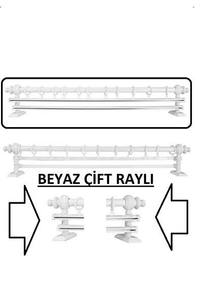 OPEN SHOPS 225cm Rustic Curtain Hangers Set - Double Rail with Wooden Headboard and Aluminum Tube