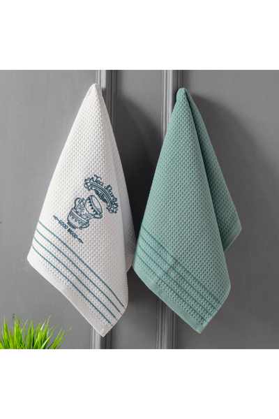 Schafer Home Nakışlı 2 li Kurulama Bezi 40x60 Cm-Beyaz/Yeşil