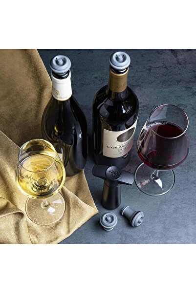 Vacu Vin Wine Vacuum Set, Black (1 Pump, 4 Wine Stoppers), Boxed