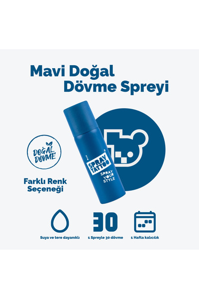 ONE SPRAY TATTOO Mavi Doğal Geçici Dövme Spreyi – Vücut Dövmesi Boyası Tattoo...