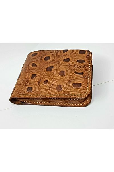 aysefe Turtle Patterned 7 Compartment Handcrafted Leather Wallet