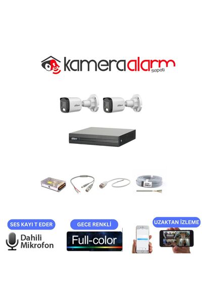 DAHUA 2 Kameralı Gece Görüşlü Dahili Mikrofonlu Güvenlik Kamerası Seti - Uzaktan Izleme
