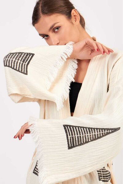 Befera Design Muslin Kimono 100% Cotton Pyramid Pattern Printed Bathrobe Kaftan Dressing Gown
