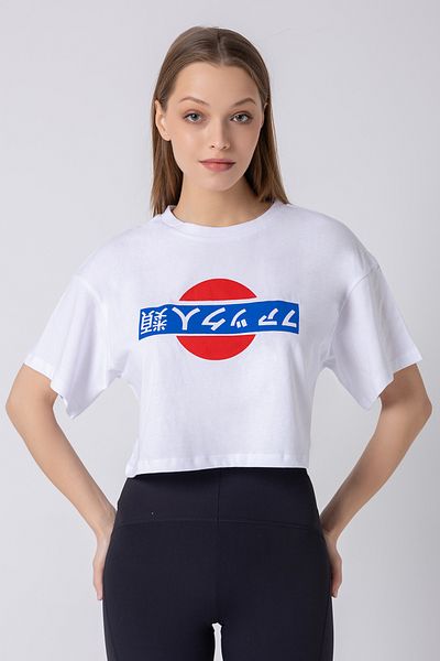 Ecrou Γυναικείο T-Shirt White Crop - Ιαπωνικό εμπριμέ