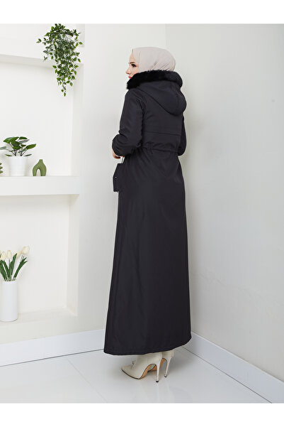 RACE FASHİON Μακρύ παλτό Bondit με κουκούλα, ελαστική μέση και γούνινο επένδυση μέσα, RC1405002