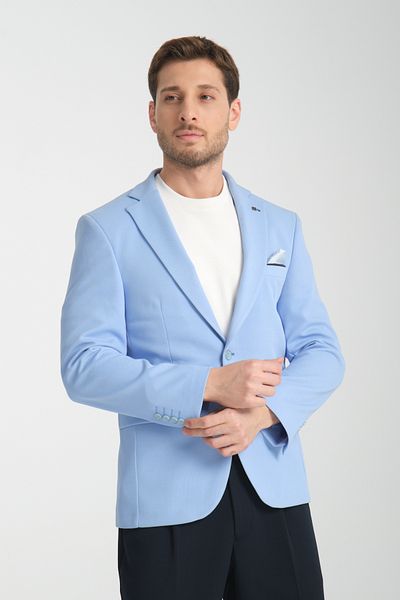 Frappoli Ανδρικό πλεκτό μπλε πάγου Bortolo Stretching Lycra Mono Collar Slim Fit Sports Blazer Jacket