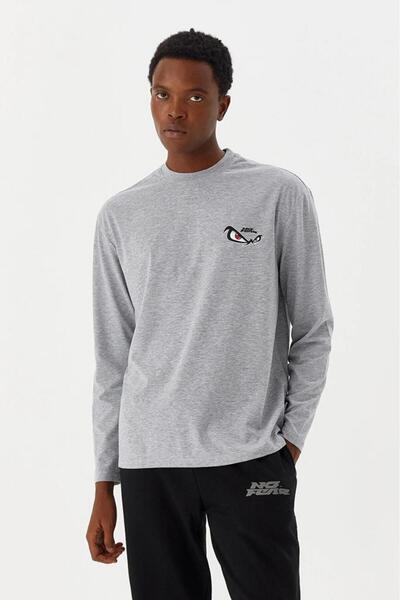 No Fear Gray Crew Neck Long Sleeve Combed Cotton Men's T-shirt M500226