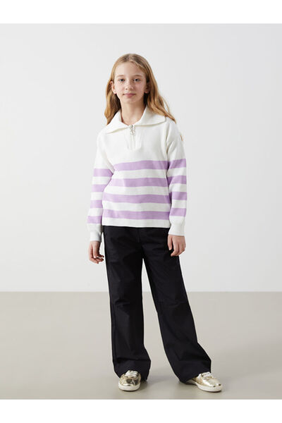 LC Waikiki Ecru Polo Collar Girl's Knitwear Sweater