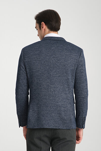 Frappoli Aimame Erkek Açık Lacivert Mono Yaka Örme Esnek Likralı Kumaş Blazer Ceket