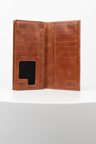 BAYDERİ Junias Genuine Leather Magnet Wallet with Phone Chamber