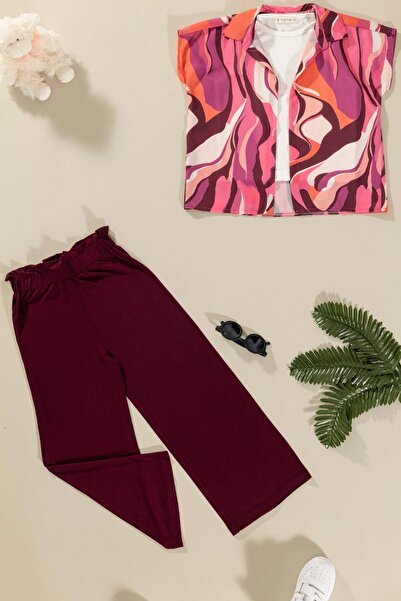 for you kids Claret Red Patterned 3-Piece Shirt and Trousers Set