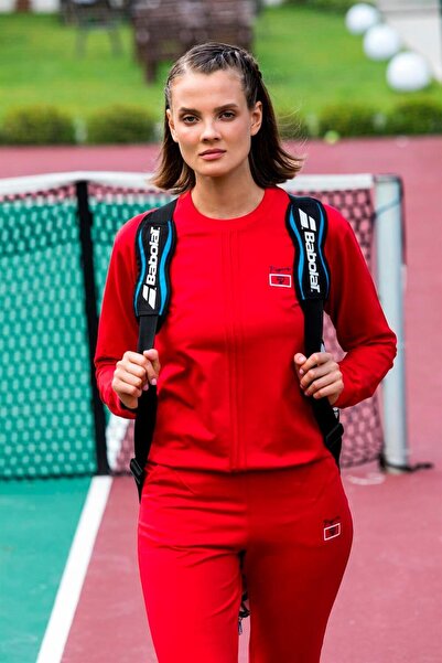 Piyera Women's Sweat Red Two Thread Top Stitching Detailed Long Sleeve Tracksuit Set - 7643