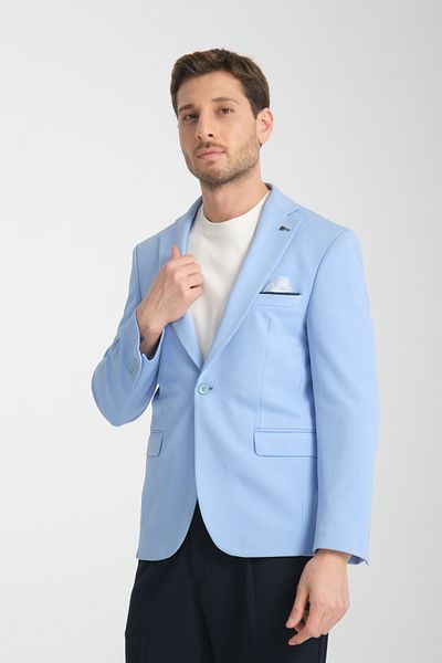 Frappoli Ανδρικό πλεκτό μπλε πάγου Bortolo Stretching Lycra Mono Collar Slim Fit Sports Blazer Jacket