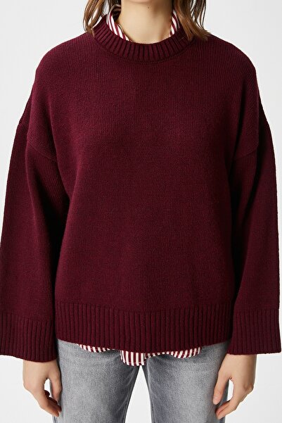 Ritnice Pntrst Burgundy Crew Neck Oversize Knitwear Sweater