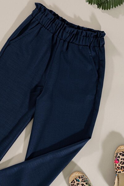 for you kids Navy Blue Lace Trousers Set - Pocket Detail