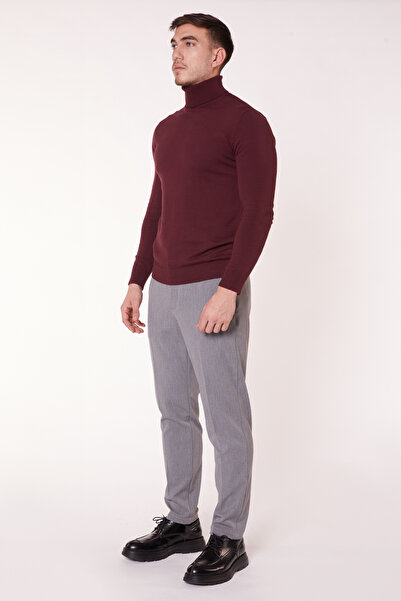 BRACCAS Erkek Beli Yarım Lastikli Slim Fit Chino Crop Pantolon Koyu Gri