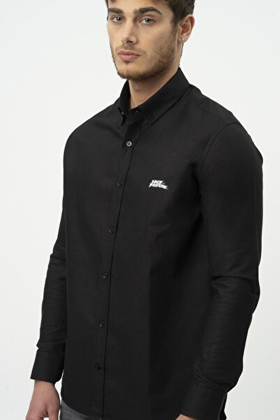 No Fear Black Long Sleeve Men's Linen Shirt M50090