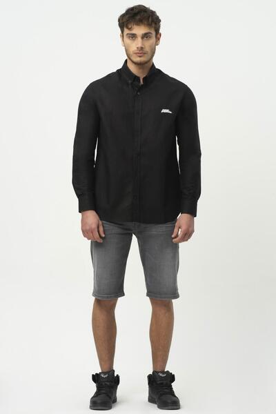 No Fear Black Long Sleeve Men's Linen Shirt M50090