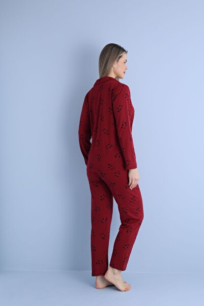 PİJAMOOD Γυναικείο σετ πιτζάμες με μακρυμάνικο βαμβακερό μπροστινό κουμπί