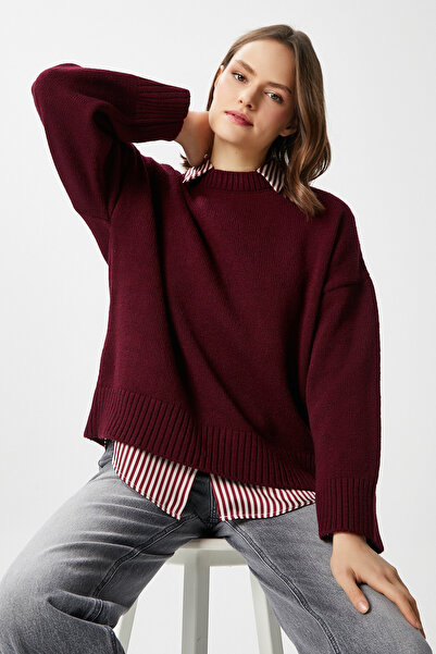 Ritnice Pntrst Burgundy Crew Neck Oversize Knitwear Sweater
