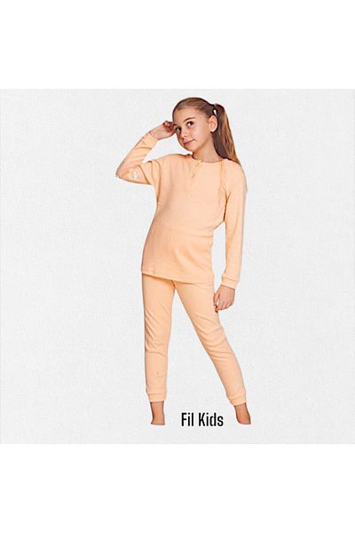 elmas kids Girls' 100% Cotton Winter Melon Corded Fabric Collar Buttoned Long Sleeve Basic Pajamas Set