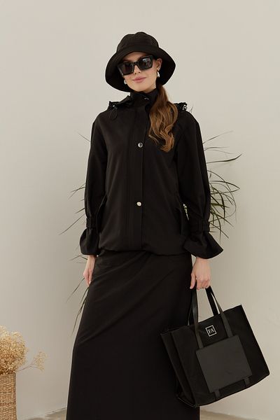 Fatma Atasoy Midi Raincoat with Stopper Trench Black
