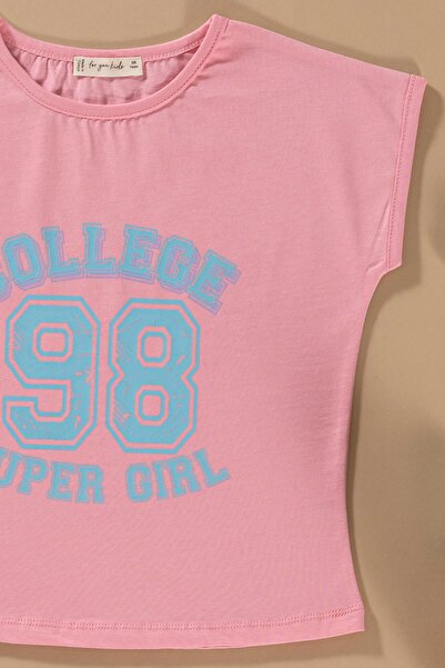 for you kids Printed Bat Sleeve Garni Detailed Pink Top and Bottom Set