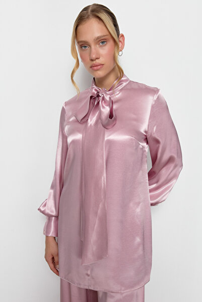 Fatma Atasoy Fiyonklu Pembe Saten Gömlek