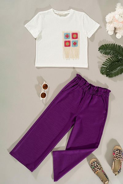 for you kids Purple Lace Trousers Set - Pocket Detailed