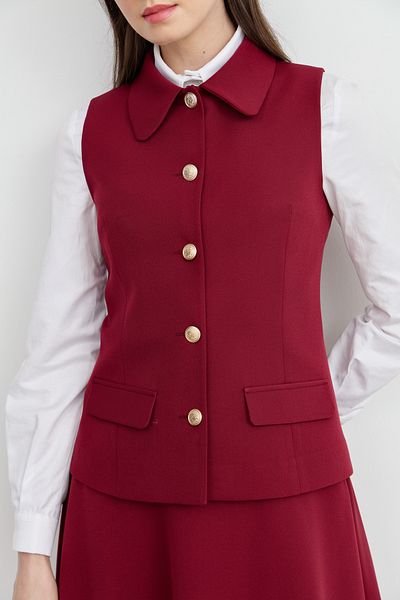 Fatma Atasoy Single Row Button Claret Red Short Vest